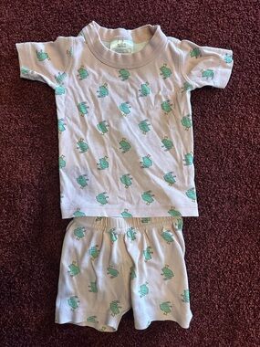 Hanna Andersson Pink Short Sleeve Pajama Set with Green Frog Print 18-24 months